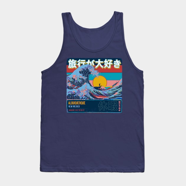 Albuquerque, New Mexico, United States of America, Japanese Wave Travel Tank Top by MapYourWorld